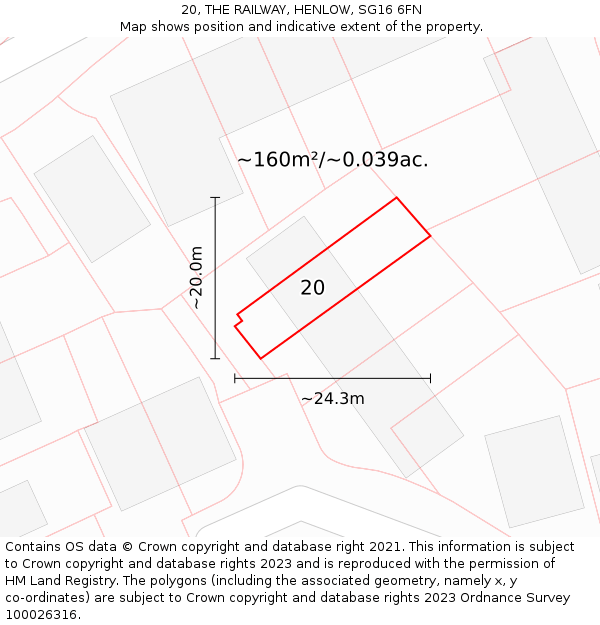 20, THE RAILWAY, HENLOW, SG16 6FN: Plot and title map