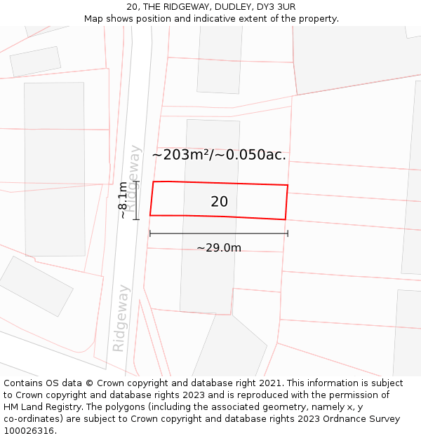 20, THE RIDGEWAY, DUDLEY, DY3 3UR: Plot and title map