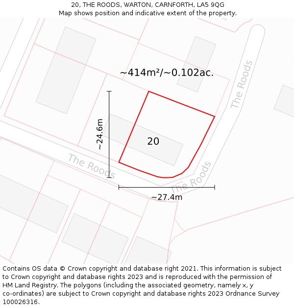 20, THE ROODS, WARTON, CARNFORTH, LA5 9QG: Plot and title map