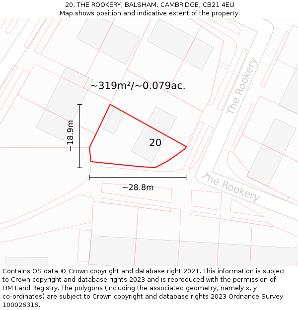 20, THE ROOKERY, BALSHAM, CAMBRIDGE, CB21 4EU: Plot and title map