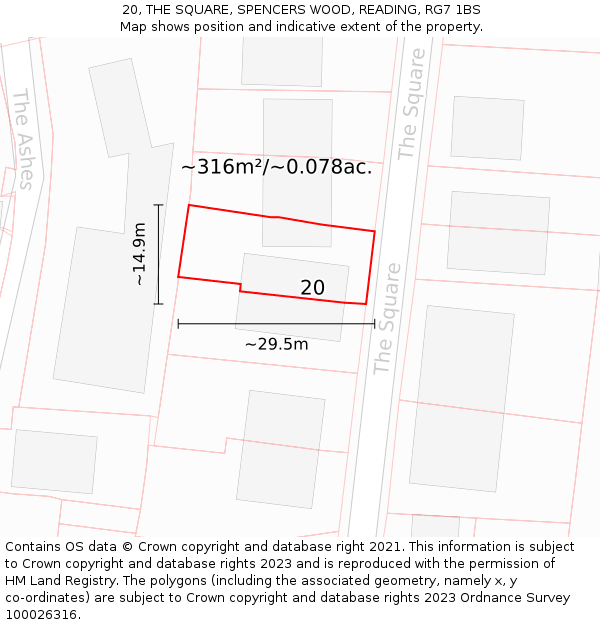 20, THE SQUARE, SPENCERS WOOD, READING, RG7 1BS: Plot and title map