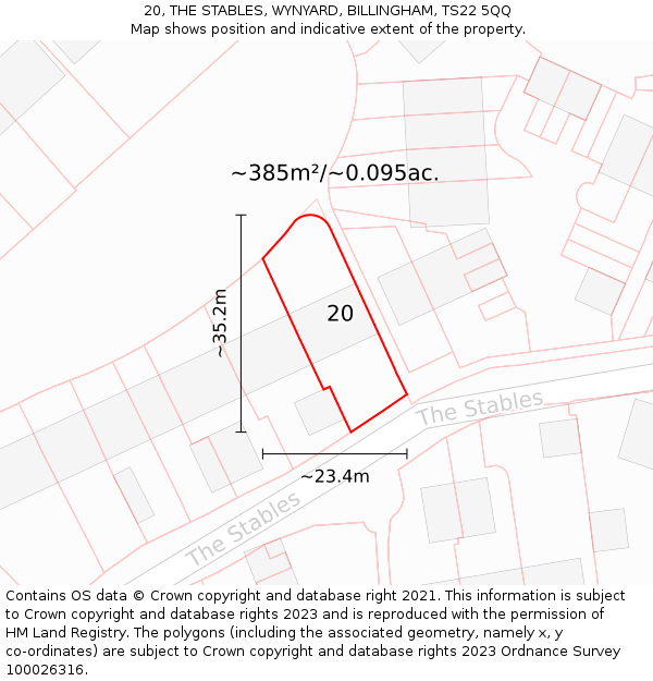 20, THE STABLES, WYNYARD, BILLINGHAM, TS22 5QQ: Plot and title map