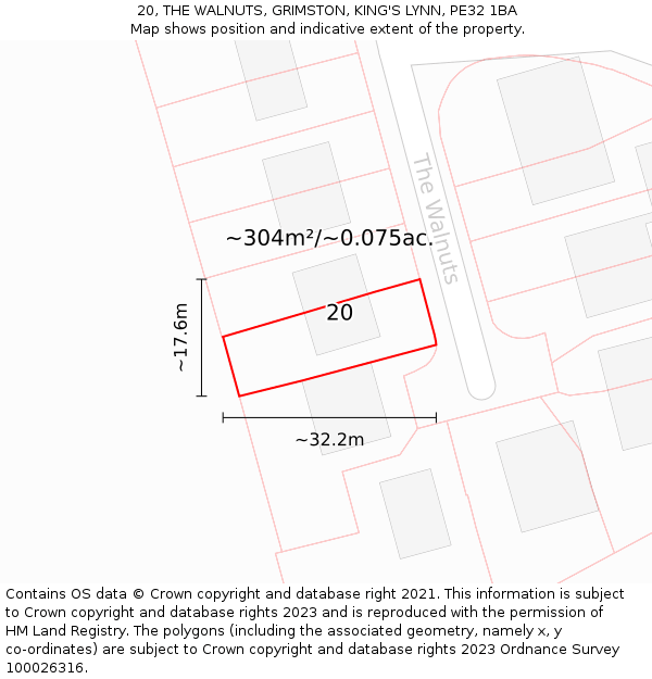 20, THE WALNUTS, GRIMSTON, KING'S LYNN, PE32 1BA: Plot and title map