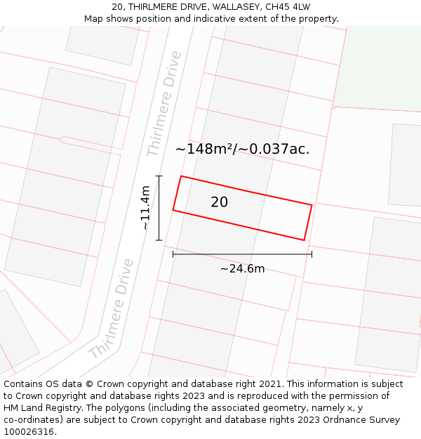 20, THIRLMERE DRIVE, WALLASEY, CH45 4LW: Plot and title map