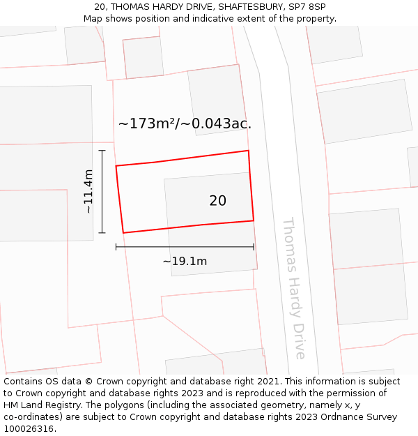 20, THOMAS HARDY DRIVE, SHAFTESBURY, SP7 8SP: Plot and title map