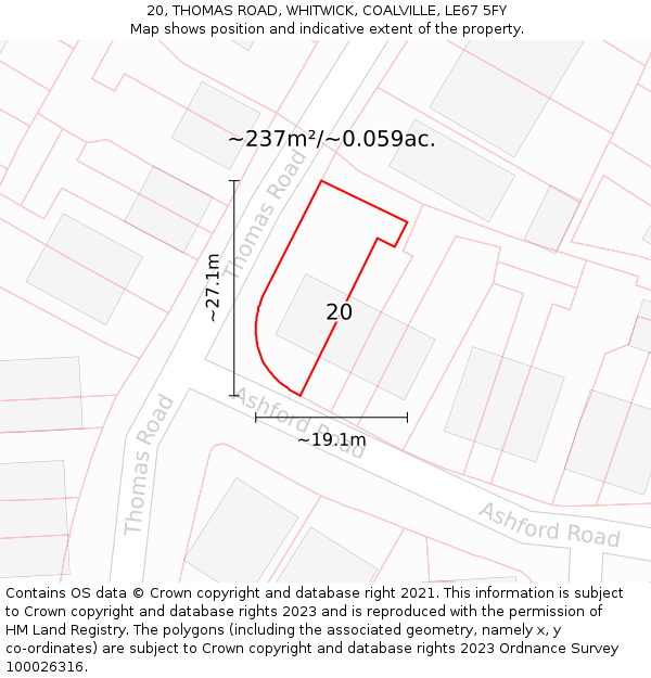 20, THOMAS ROAD, WHITWICK, COALVILLE, LE67 5FY: Plot and title map