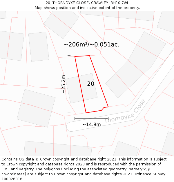 20, THORNDYKE CLOSE, CRAWLEY, RH10 7WL: Plot and title map