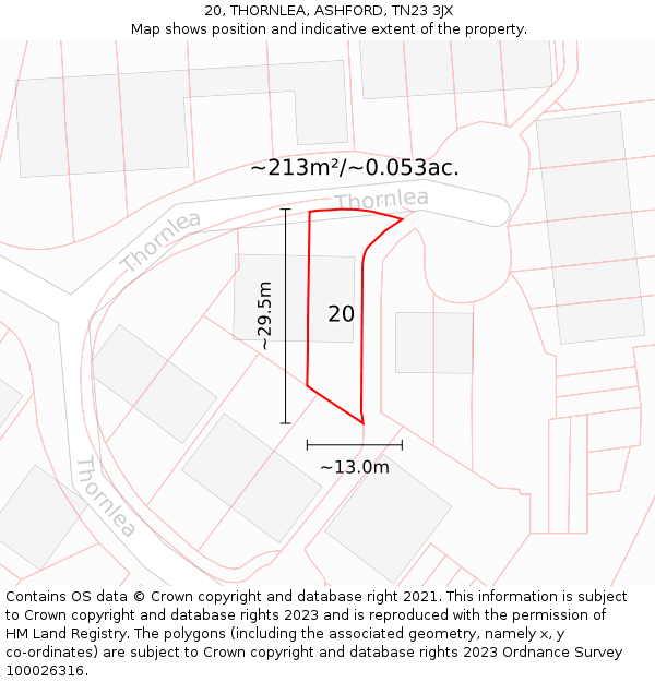 20, THORNLEA, ASHFORD, TN23 3JX: Plot and title map