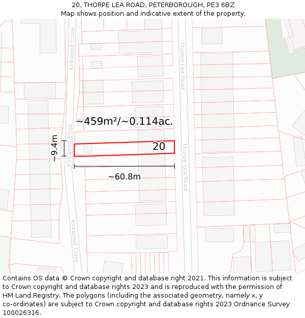 20, THORPE LEA ROAD, PETERBOROUGH, PE3 6BZ: Plot and title map