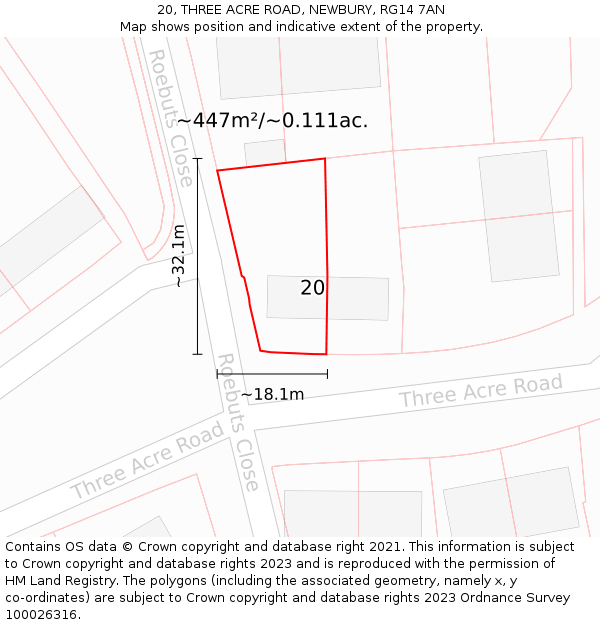 20, THREE ACRE ROAD, NEWBURY, RG14 7AN: Plot and title map