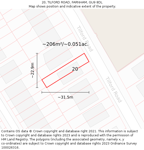 20, TILFORD ROAD, FARNHAM, GU9 8DL: Plot and title map