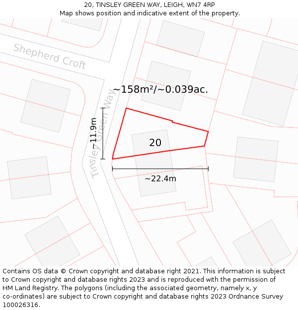 20, TINSLEY GREEN WAY, LEIGH, WN7 4RP: Plot and title map