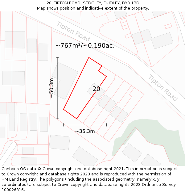 20, TIPTON ROAD, SEDGLEY, DUDLEY, DY3 1BD: Plot and title map