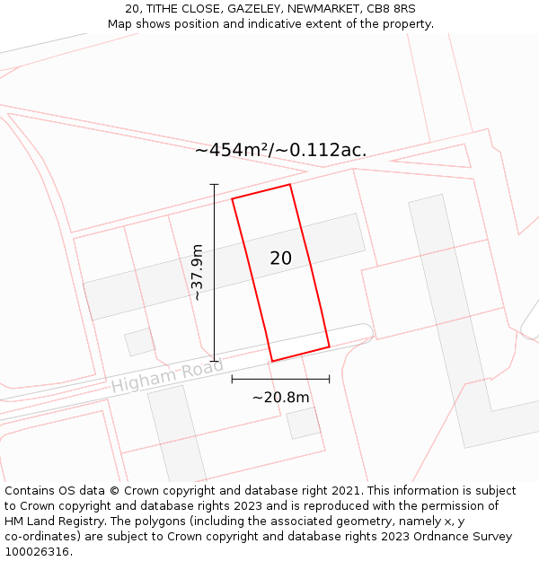 20, TITHE CLOSE, GAZELEY, NEWMARKET, CB8 8RS: Plot and title map