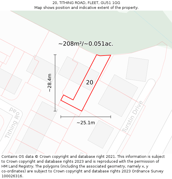 20, TITHING ROAD, FLEET, GU51 1GG: Plot and title map