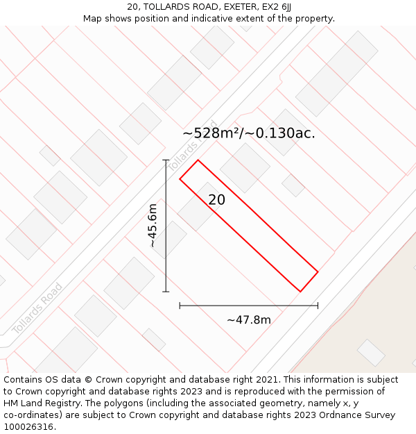 20, TOLLARDS ROAD, EXETER, EX2 6JJ: Plot and title map