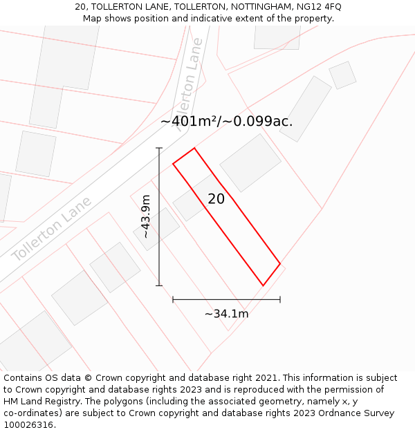 20, TOLLERTON LANE, TOLLERTON, NOTTINGHAM, NG12 4FQ: Plot and title map