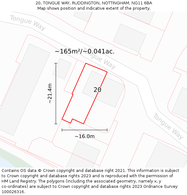 20, TONGUE WAY, RUDDINGTON, NOTTINGHAM, NG11 6BA: Plot and title map