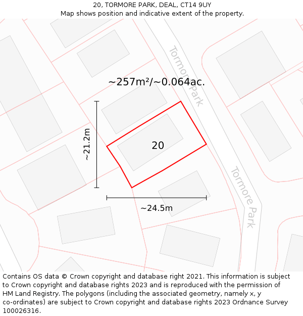 20, TORMORE PARK, DEAL, CT14 9UY: Plot and title map