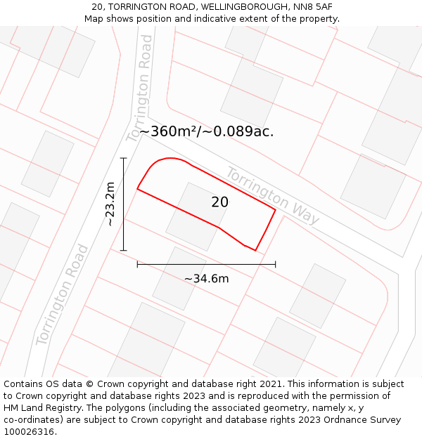 20, TORRINGTON ROAD, WELLINGBOROUGH, NN8 5AF: Plot and title map