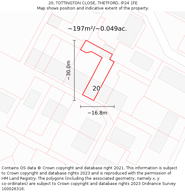 20, TOTTINGTON CLOSE, THETFORD, IP24 1FE: Plot and title map