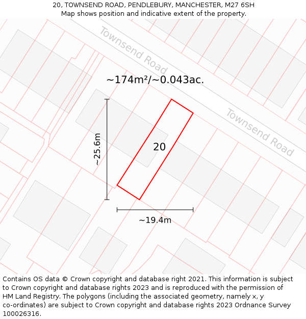 20, TOWNSEND ROAD, PENDLEBURY, MANCHESTER, M27 6SH: Plot and title map