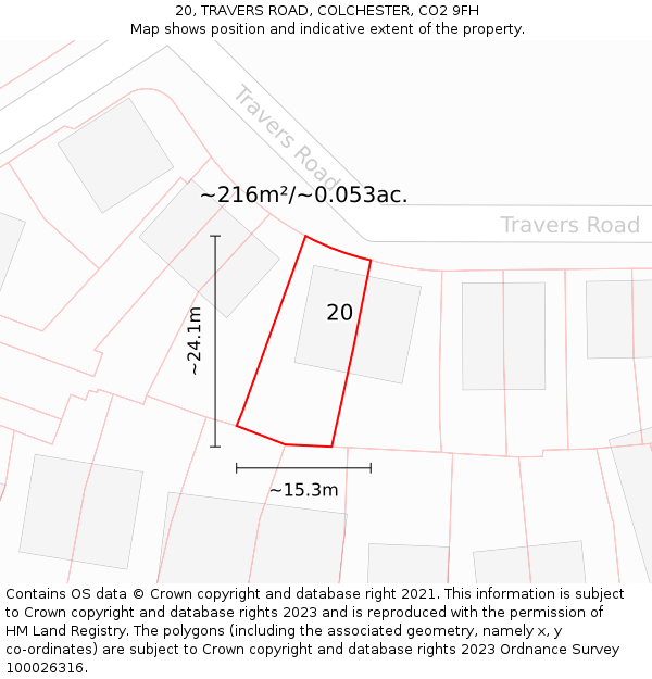 20, TRAVERS ROAD, COLCHESTER, CO2 9FH: Plot and title map