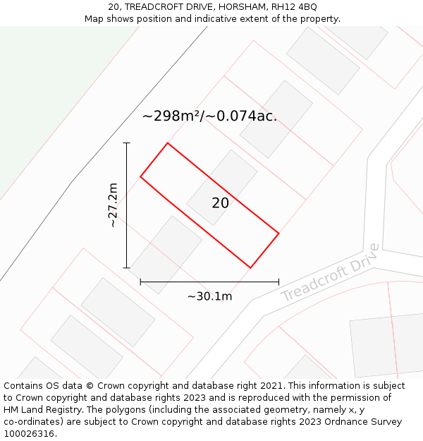 20, TREADCROFT DRIVE, HORSHAM, RH12 4BQ: Plot and title map