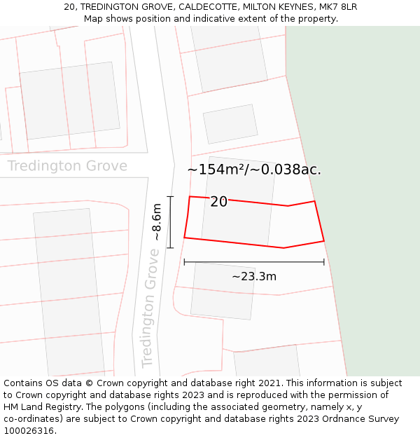 20, TREDINGTON GROVE, CALDECOTTE, MILTON KEYNES, MK7 8LR: Plot and title map