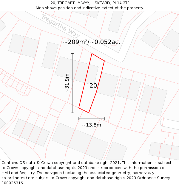 20, TREGARTHA WAY, LISKEARD, PL14 3TF: Plot and title map