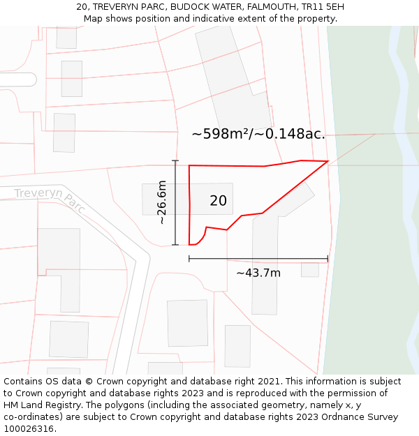 20, TREVERYN PARC, BUDOCK WATER, FALMOUTH, TR11 5EH: Plot and title map