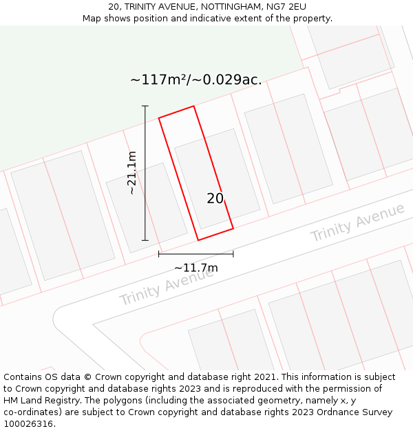 20, TRINITY AVENUE, NOTTINGHAM, NG7 2EU: Plot and title map