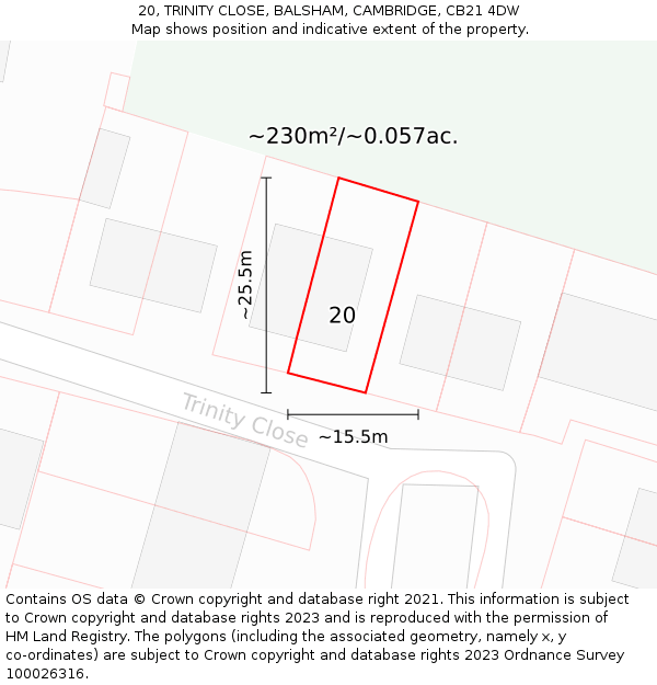 20, TRINITY CLOSE, BALSHAM, CAMBRIDGE, CB21 4DW: Plot and title map