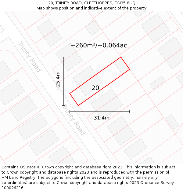 20, TRINITY ROAD, CLEETHORPES, DN35 8UQ: Plot and title map