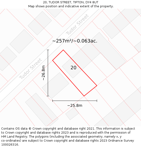 20, TUDOR STREET, TIPTON, DY4 8UT: Plot and title map