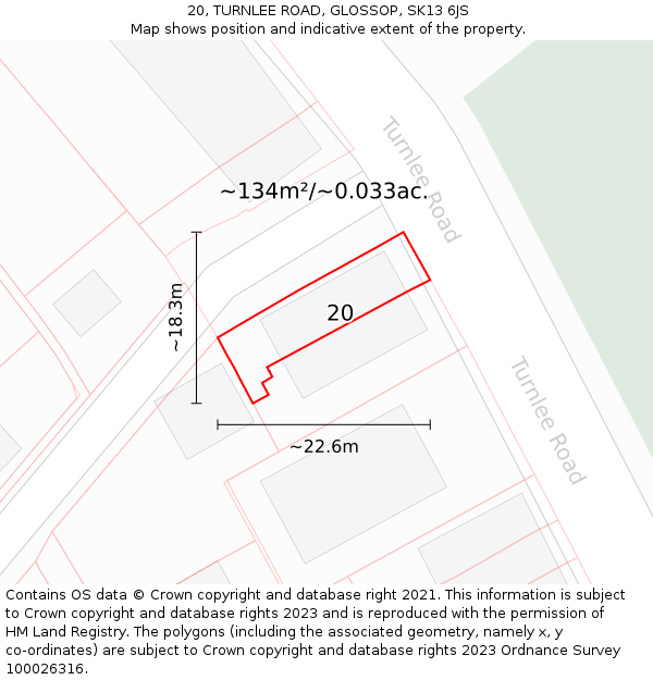 20, TURNLEE ROAD, GLOSSOP, SK13 6JS: Plot and title map