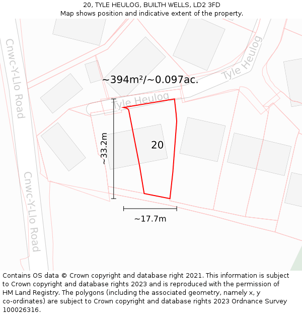 20, TYLE HEULOG, BUILTH WELLS, LD2 3FD: Plot and title map