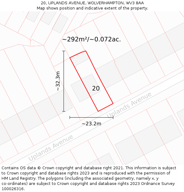 20, UPLANDS AVENUE, WOLVERHAMPTON, WV3 8AA: Plot and title map