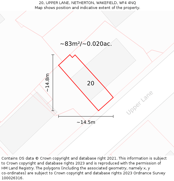 20, UPPER LANE, NETHERTON, WAKEFIELD, WF4 4NQ: Plot and title map