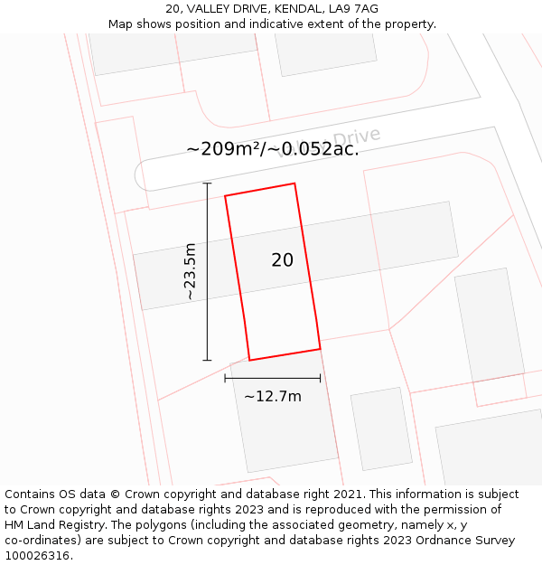 20, VALLEY DRIVE, KENDAL, LA9 7AG: Plot and title map