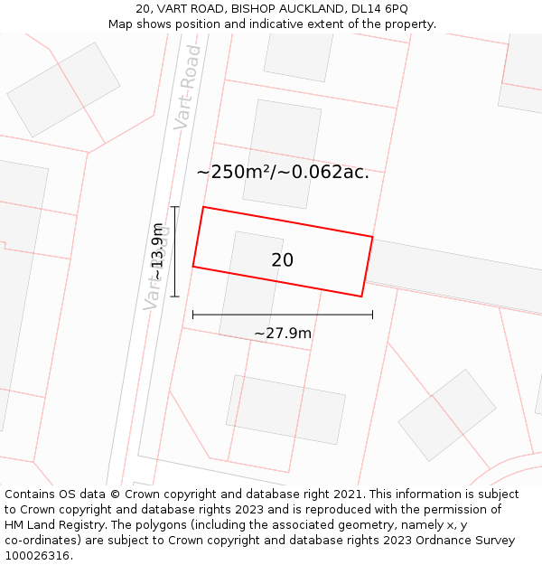 20, VART ROAD, BISHOP AUCKLAND, DL14 6PQ: Plot and title map