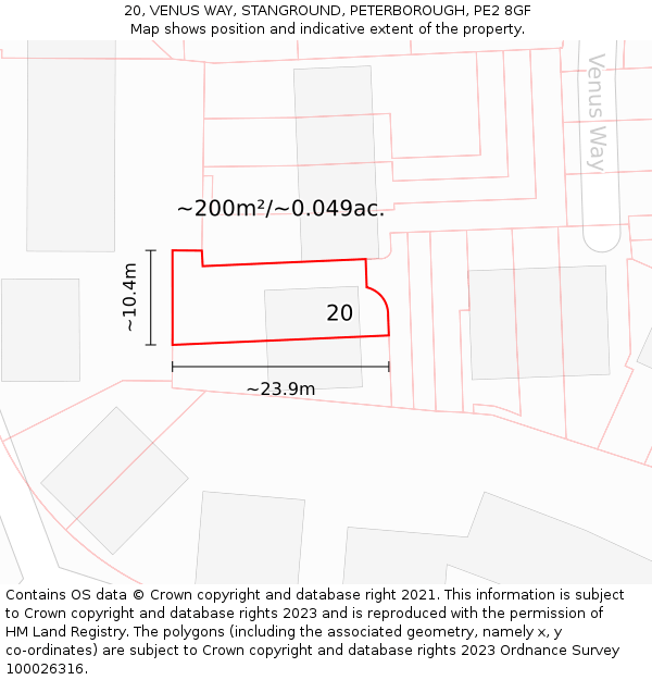 20, VENUS WAY, STANGROUND, PETERBOROUGH, PE2 8GF: Plot and title map