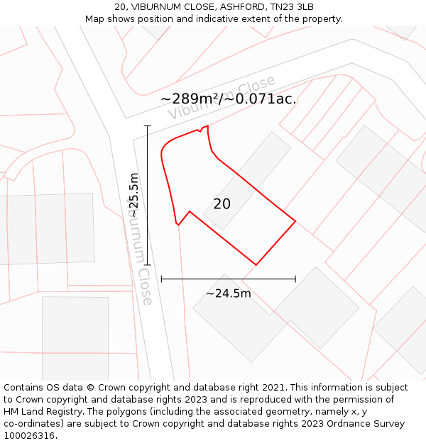 20, VIBURNUM CLOSE, ASHFORD, TN23 3LB: Plot and title map