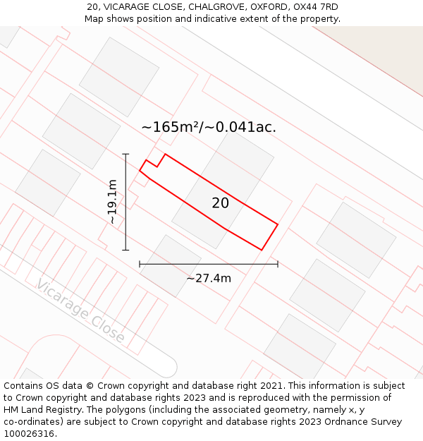 20, VICARAGE CLOSE, CHALGROVE, OXFORD, OX44 7RD: Plot and title map