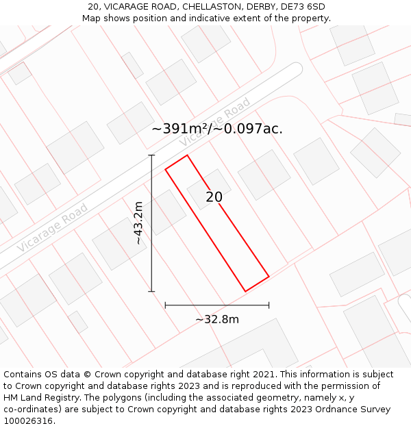 20, VICARAGE ROAD, CHELLASTON, DERBY, DE73 6SD: Plot and title map