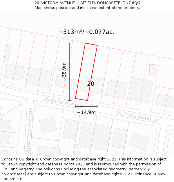 20, VICTORIA AVENUE, HATFIELD, DONCASTER, DN7 6QG: Plot and title map