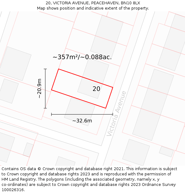 20, VICTORIA AVENUE, PEACEHAVEN, BN10 8LX: Plot and title map