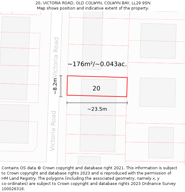 20, VICTORIA ROAD, OLD COLWYN, COLWYN BAY, LL29 9SN: Plot and title map