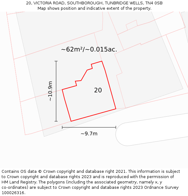 20, VICTORIA ROAD, SOUTHBOROUGH, TUNBRIDGE WELLS, TN4 0SB: Plot and title map