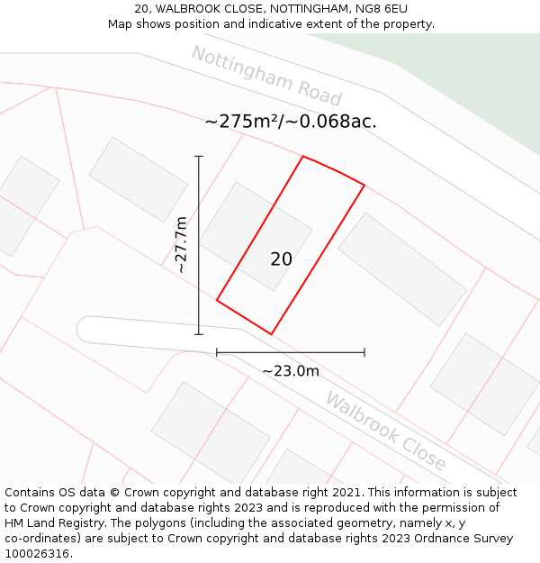 20, WALBROOK CLOSE, NOTTINGHAM, NG8 6EU: Plot and title map